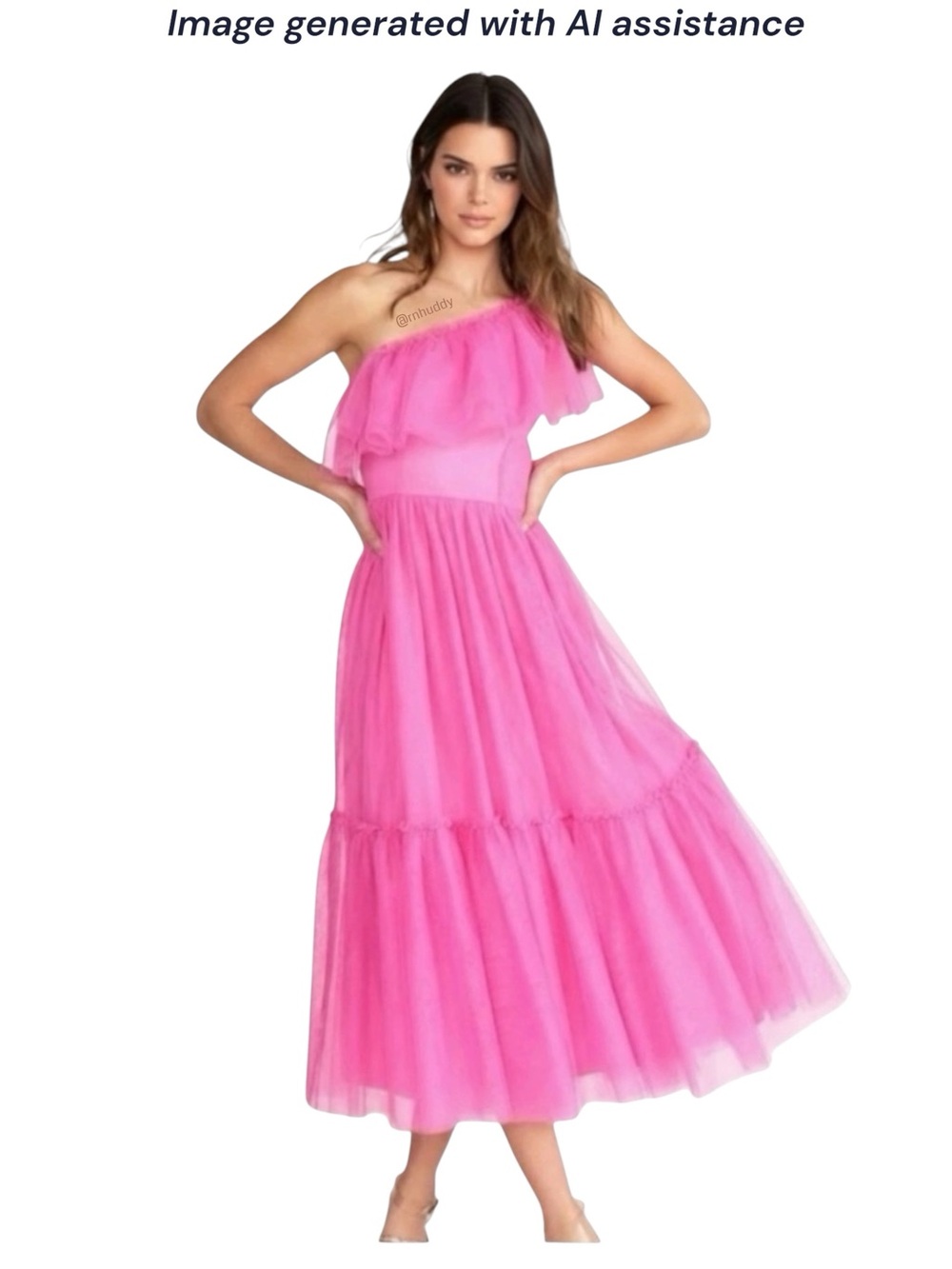 Flying Tomato M Pink Tulle One Shoulder Midi Dress